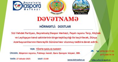 Dünya Azərbaycanlılarının Həmrəylik Gününə həsr olunan tədbir təşkil olunur